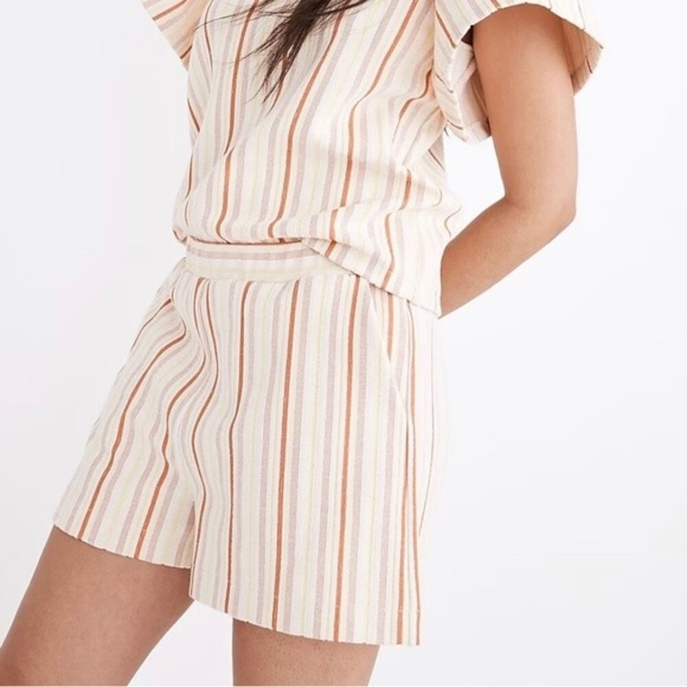 Madewell Textural Knit High-Rise Pleated Shorts in Stripe- Size XLarge